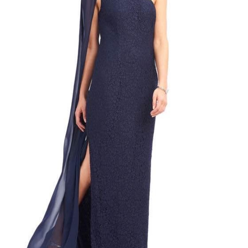 Adrianna Papell Midnight Blue One-Shoulder Gown
